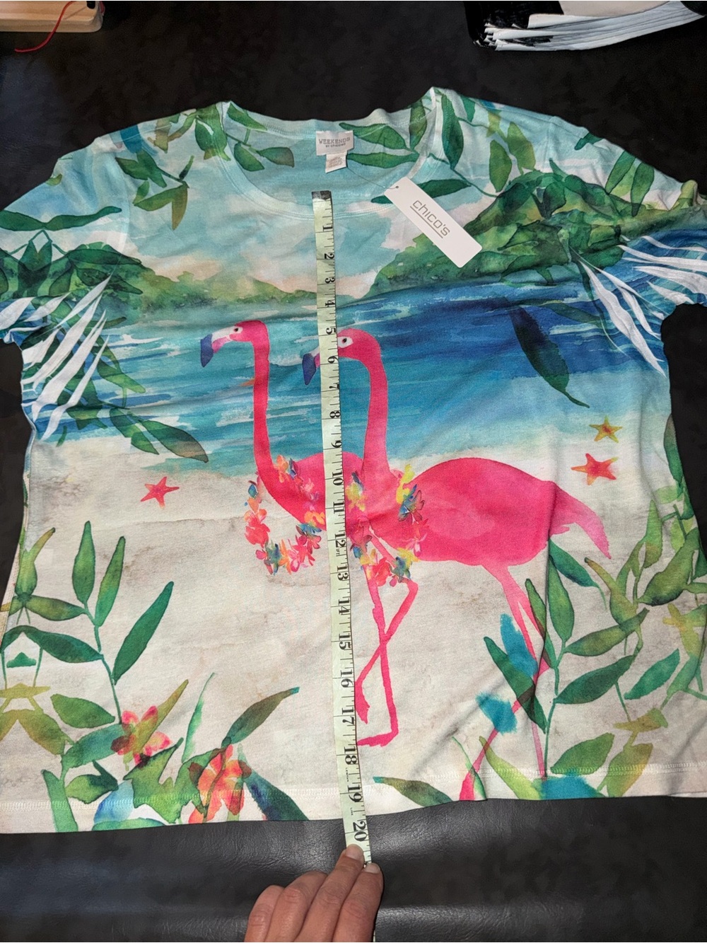 Chico's Pink Flamingo Tropical Long-Sleeve Tee - Picture 5 of 8